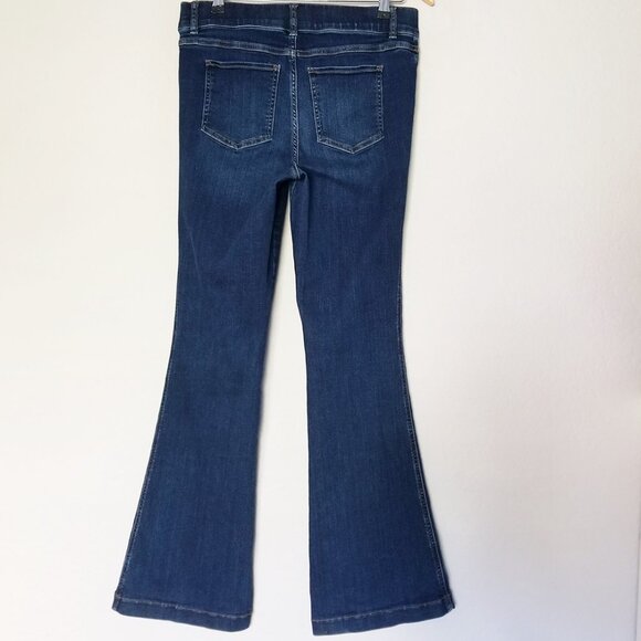 Spanx Flare Jeans Midnight Blue Shade Pull On Stretch High Waist L Petite $148 - Picture 15 of 16